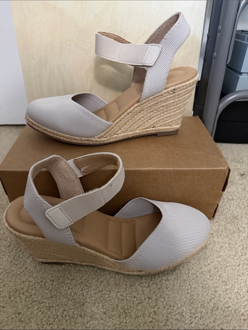 Kelly & Katie Light Beige Espadrille Wedge Sandals with Ankle Strap